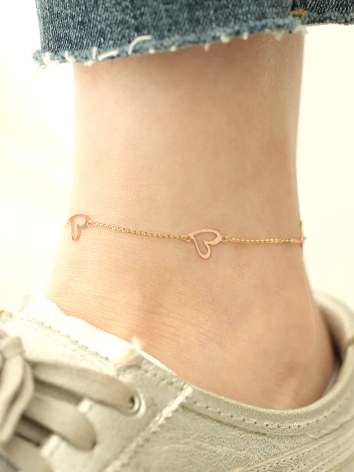 MinimalBijoux 14K Gold Lovely Heart Chain Anklet Bracelet Bracelets
