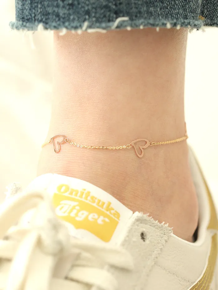 MinimalBijoux 14K Gold Lovely Heart Chain Anklet Bracelet Bracelets