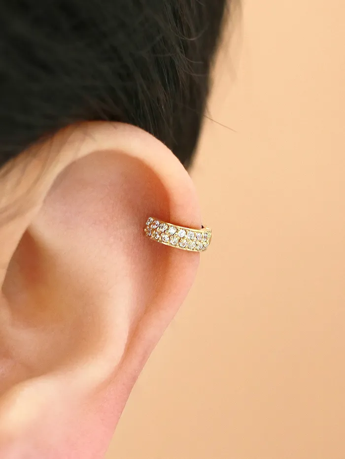 MinimalBijoux 14K Gold Two line mini CZ hoop cartilage earring Earrings