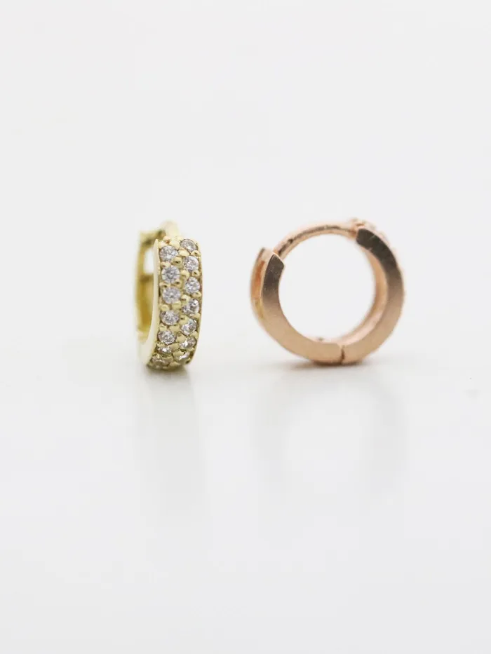 MinimalBijoux 14K Gold Two line mini CZ hoop cartilage earring Earrings