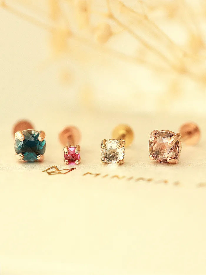 MinimalBijoux Earrings 14K Gold Rose Cut Cubic 4 pronged Cartilage Earring 20G18G16G