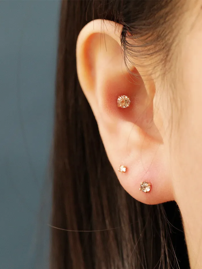 MinimalBijoux Earrings 14K Gold Rose Cut Cubic 4 pronged Cartilage Earring 20G18G16G