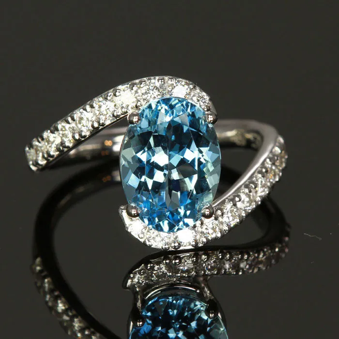 Rings 14K White Gold Aquamarine and Diamond Ring designed by Christopher Michael 323 Carats Moriartys Gem Art