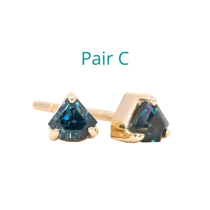 Shield Sapphire Stud Earrings in 14k Yellow Gold Anueva Jewelry Earrings