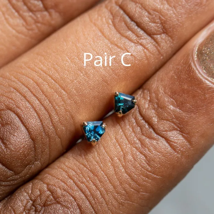 Shield Sapphire Stud Earrings in 14k Yellow Gold Anueva Jewelry Earrings
