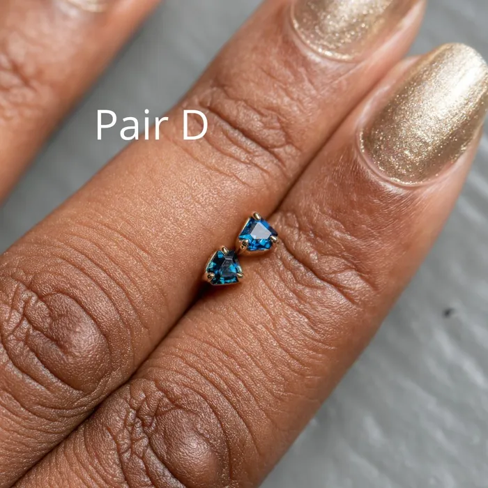Shield Sapphire Stud Earrings in 14k Yellow Gold Anueva Jewelry Earrings