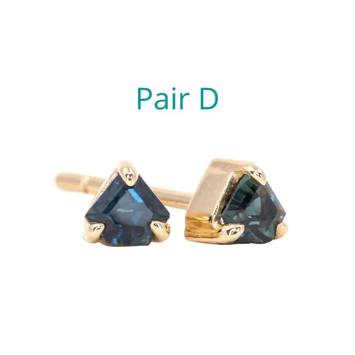 Shield Sapphire Stud Earrings in 14k Yellow Gold Anueva Jewelry Earrings