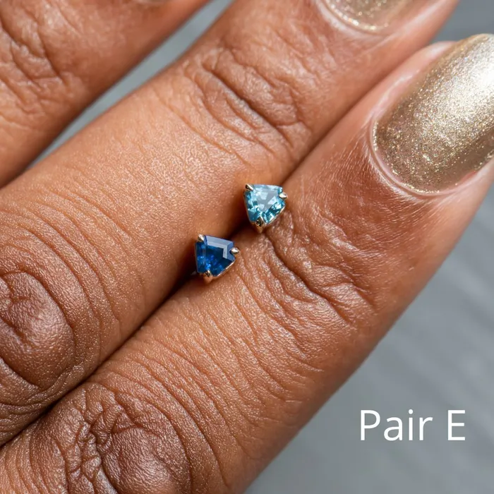 Shield Sapphire Stud Earrings in 14k Yellow Gold Anueva Jewelry Earrings