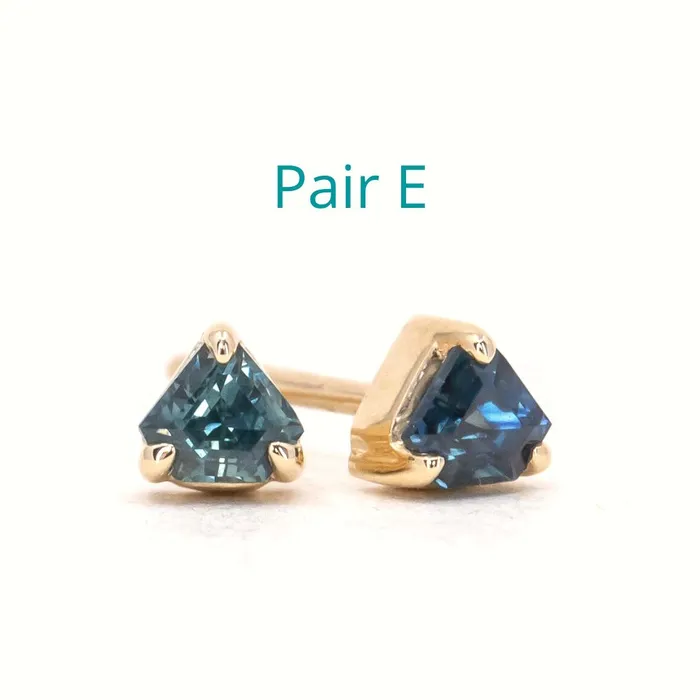 Shield Sapphire Stud Earrings in 14k Yellow Gold Anueva Jewelry Earrings