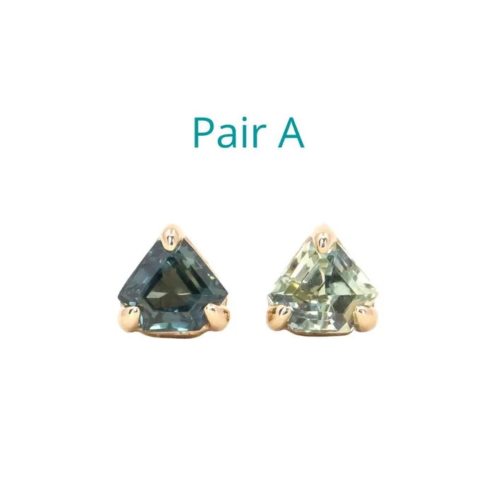 Shield Sapphire Stud Earrings in 14k Yellow Gold Anueva Jewelry Earrings