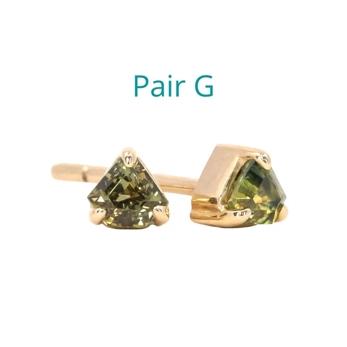 Shield Sapphire Stud Earrings in 14k Yellow Gold Anueva Jewelry Earrings