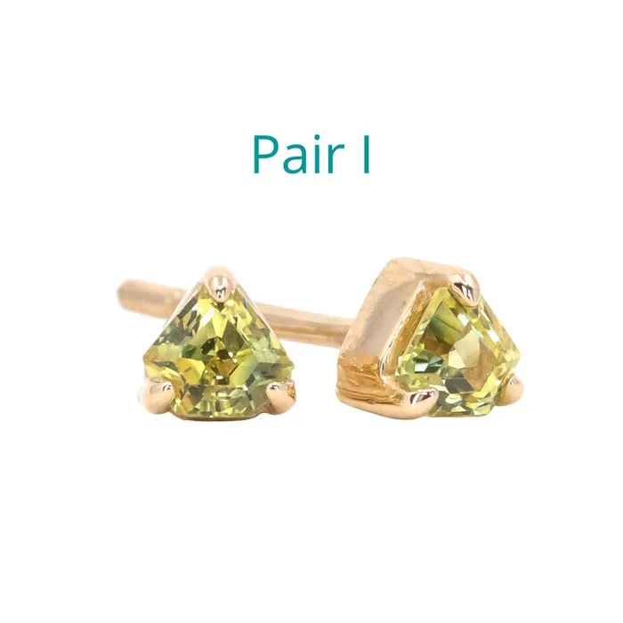 Shield Sapphire Stud Earrings in 14k Yellow Gold Anueva Jewelry Earrings