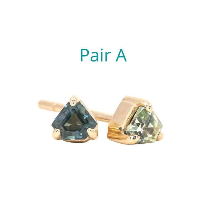 Shield Sapphire Stud Earrings in 14k Yellow Gold Anueva Jewelry Earrings