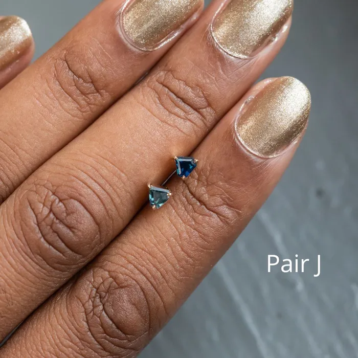 Shield Sapphire Stud Earrings in 14k Yellow Gold Anueva Jewelry Earrings