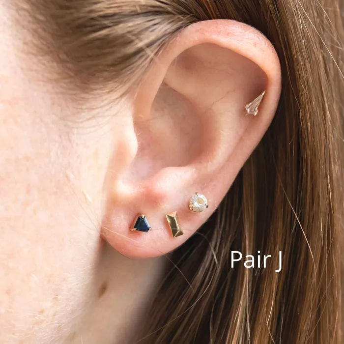 Shield Sapphire Stud Earrings in 14k Yellow Gold Anueva Jewelry Earrings