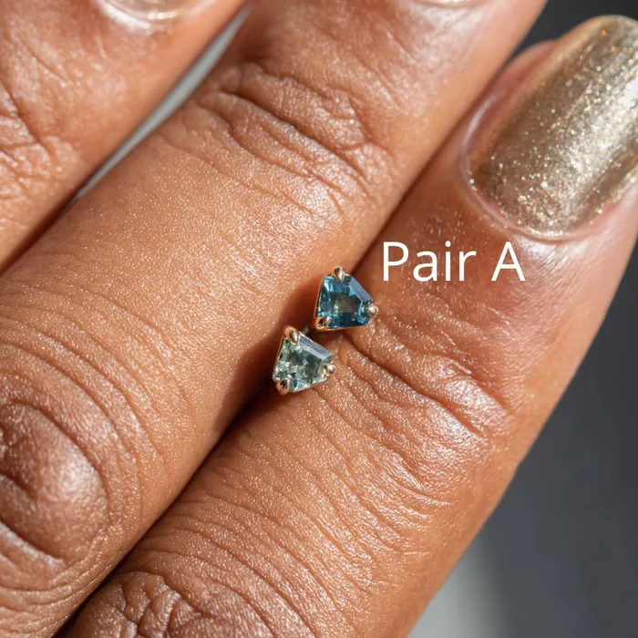Shield Sapphire Stud Earrings in 14k Yellow Gold Anueva Jewelry Earrings