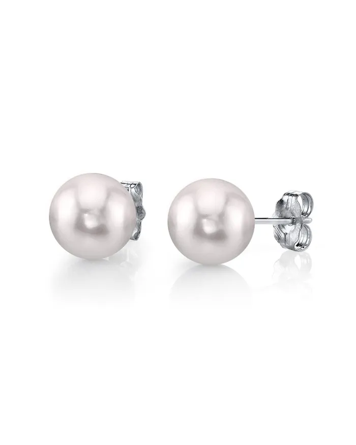 White Japanese Akoya Round Pearl Stud Earrings 7075mm SPT Earrings